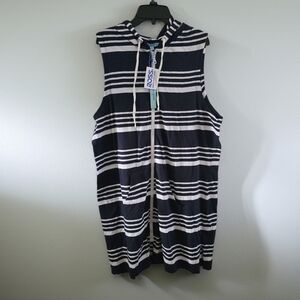 Women's Navy & White Striped Hooded One-Piece Cover Up Size 2X
